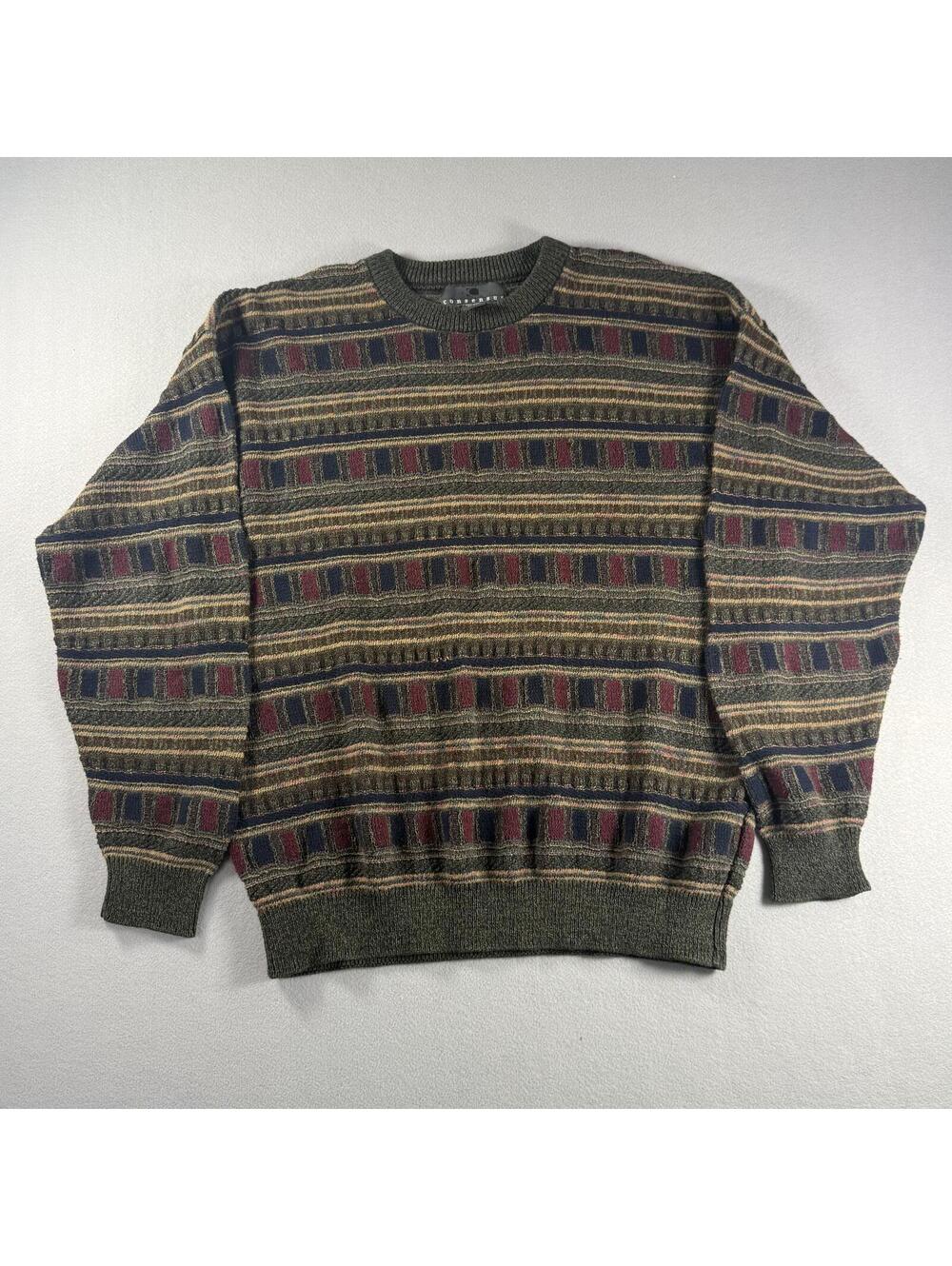 Vintage 90s Consensus Men's XL Crewneck Knit Sweater Geometric Grandpa Pullover